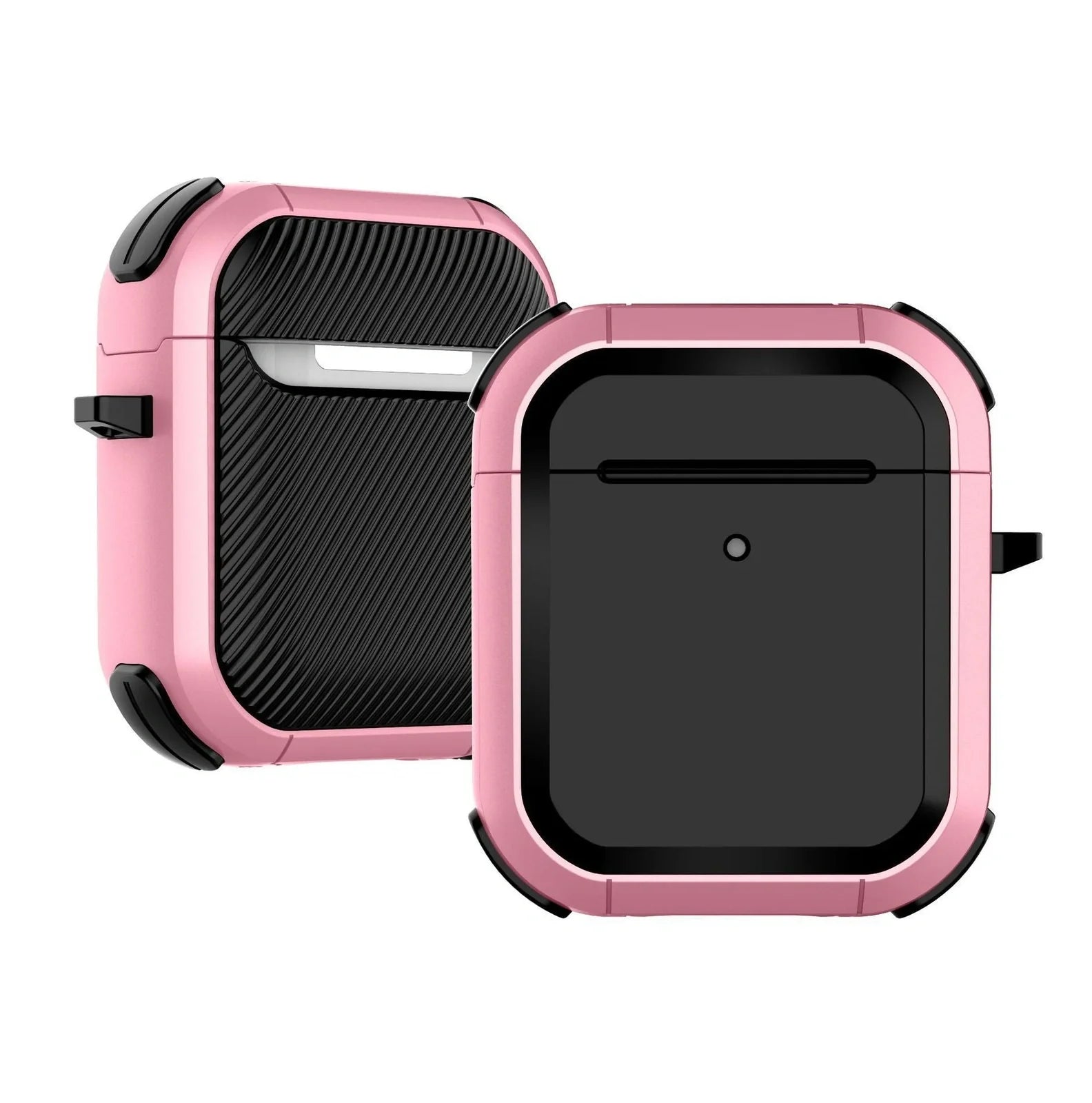 AirPods protective sleeve case in clamshell design with multiple colour options showing charging port cutouts