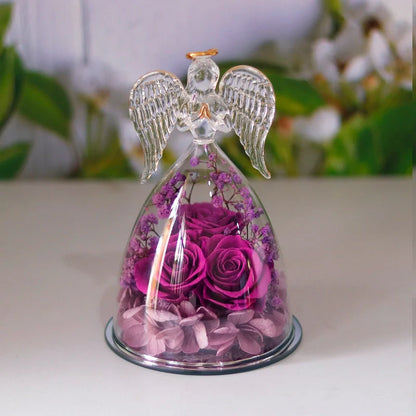 Angel Glass Cover Eternal Flower Gift Box with dried rose inside