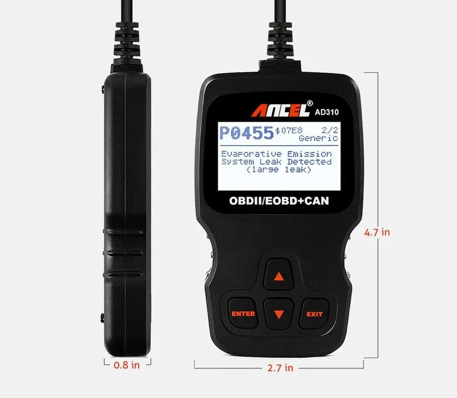 Black universal OBD2 auto scanner code reader with LCD display for car engine diagnostics