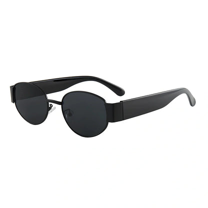 Small round sunglasses with gold frame and grey lenses, 50mm diameter with metal-reinforced construction