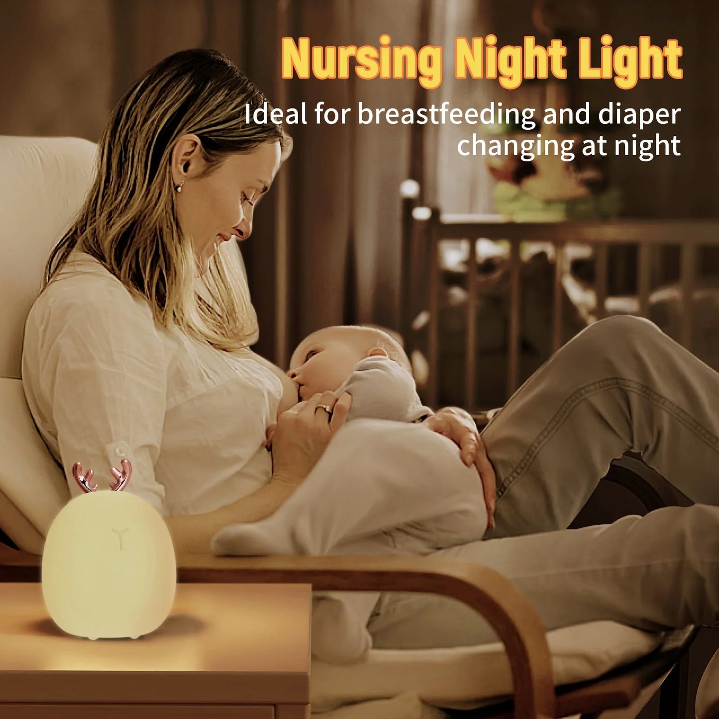 Adjustable silicone baby night light with touch control in deer and rabbit designs