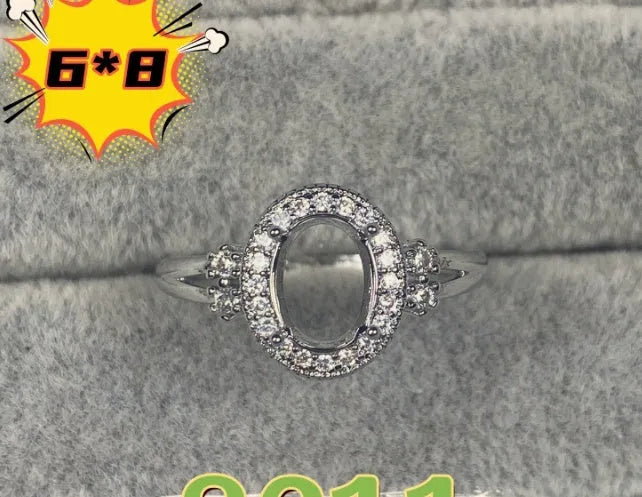 Oval open mouth copper ring with 6x8mm stone and five-pointed star ornament in Korean style.