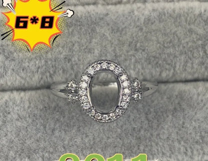 Oval open mouth copper ring with 6x8mm stone and five-pointed star ornament in Korean style.