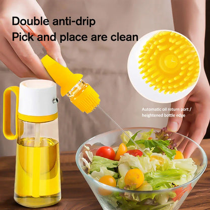 2-in-1 oil dispenser with silicone brush for BBQ and kitchen use