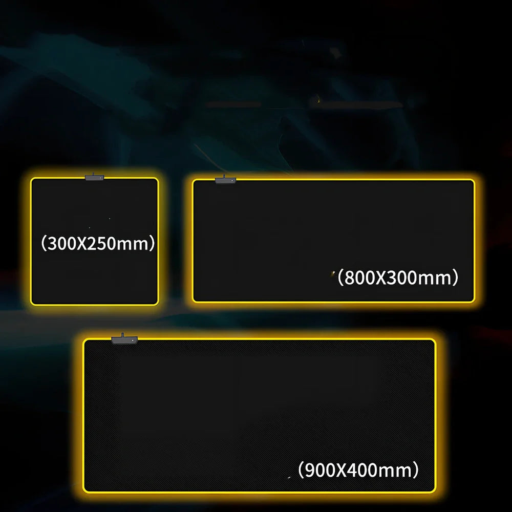 Oversized RGB luminous gaming mouse pad in 900x400mm size with starry sky lighting and 4.0mm rubber thickness