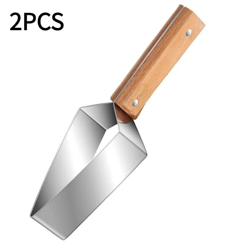 430 stainless steel watermelon slicer with triangle cutting blade and protective cover.