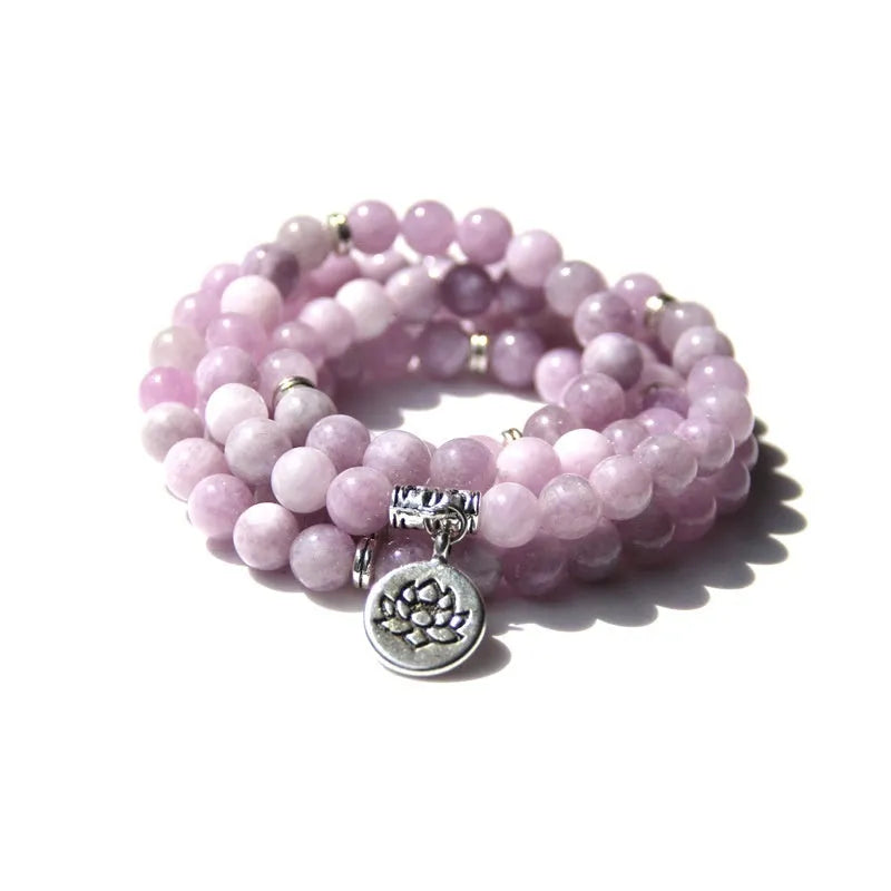 Natural stone women's bracelet with lotus design in a vintage geometric shape.