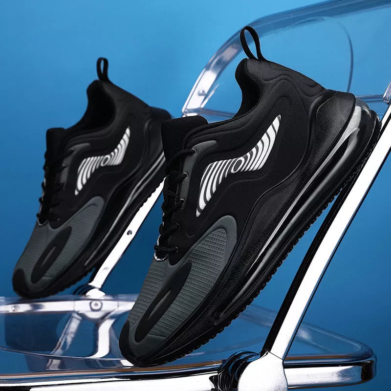 Men's lightweight mesh running shoes with composite sole in black, black grey, and grey