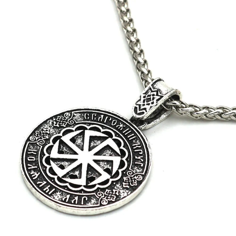 Lunavin ODing retro text logo pendant on an adjustable snake bones chain and leather rope necklace in antique silver.