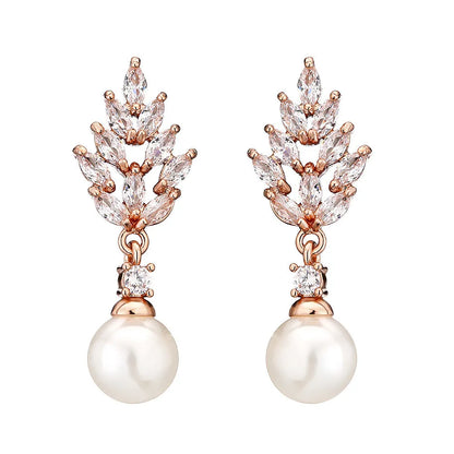 Geometric flower earrings with micro inlaid zircon in white gold, platinum, or rose gold plating on copper
