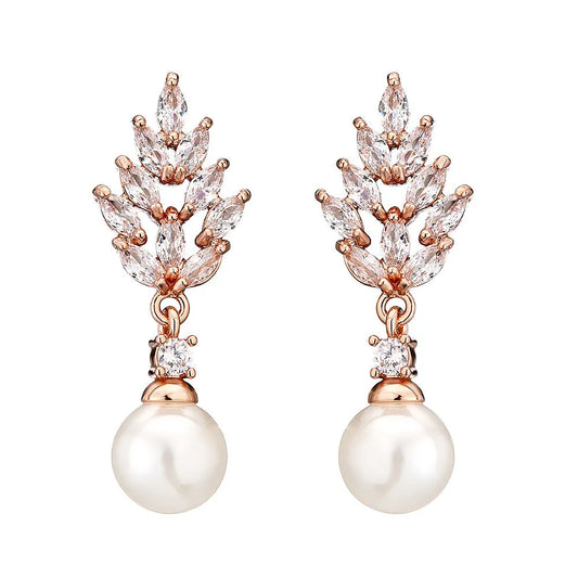 Geometric flower earrings with micro inlaid zircon in white gold, platinum, or rose gold plating on copper