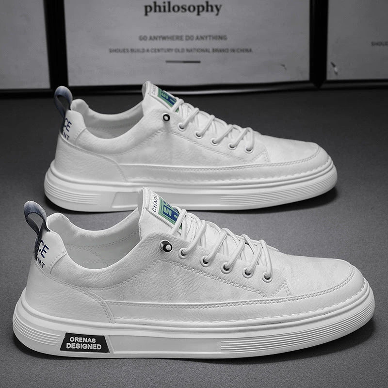 Comfortable and stylish slip-on sneakers for men, available in beige, white, and black colors, with cushioned insoles and durable PU uppers.