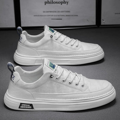 Comfortable and stylish slip-on sneakers for men, available in beige, white, and black colors, with cushioned insoles and durable PU uppers.