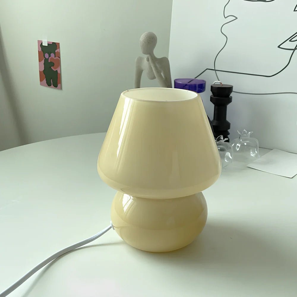 19cm tall glass table lamp with push-button switch and USB port in selected colour option