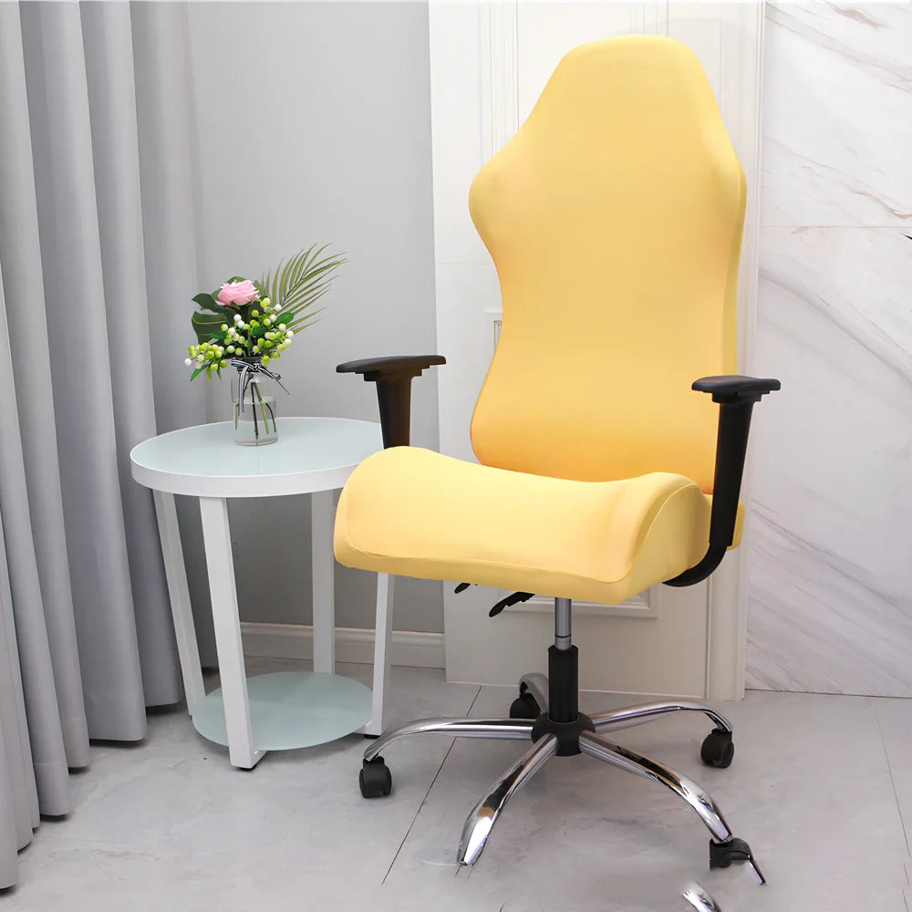 Stretch fabric gaming chair cover in navy blue colour on swivel chair