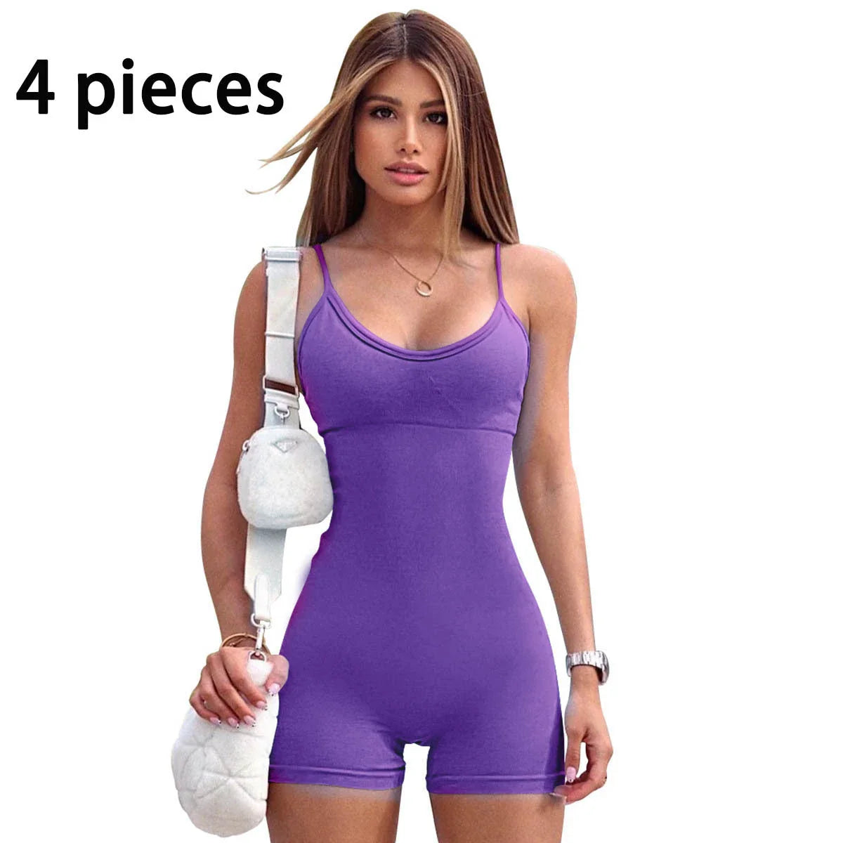 Stylish spaghetti strap jumpsuit in various vibrant colors, perfect for yoga, workouts, and everyday wear.