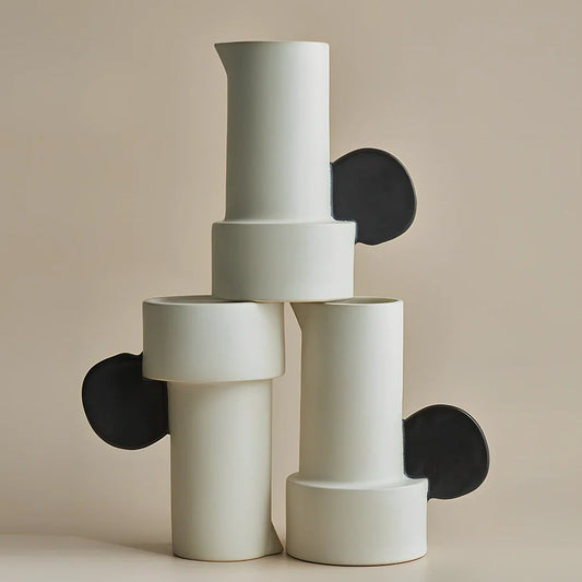 Misty moon ceramic vase with hand-glazed edges and 11×15.6×20cm dimensions displaying enamel precipitation patterns