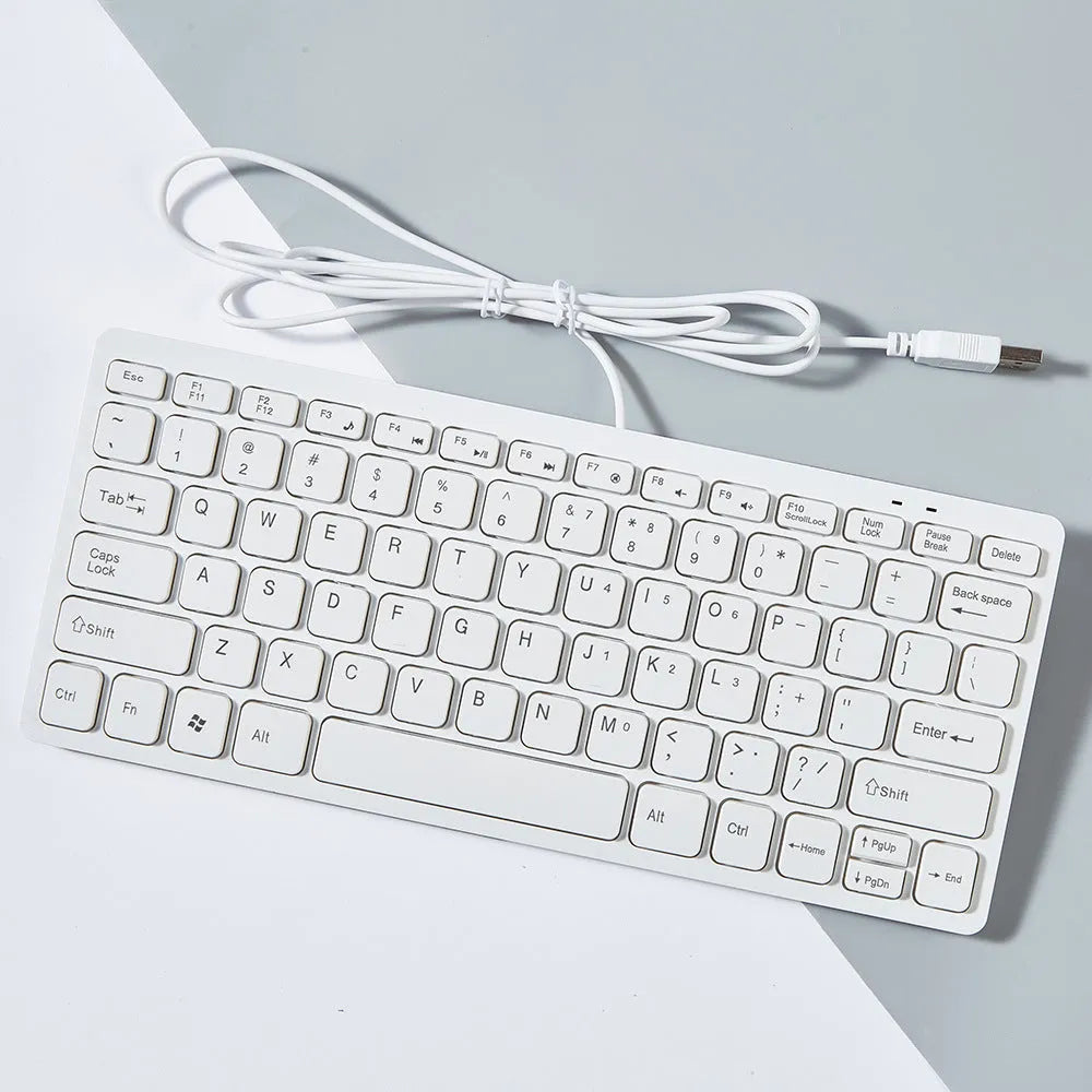 USB wired mini noiseless keyboard in black, white, pink, or blue colours
