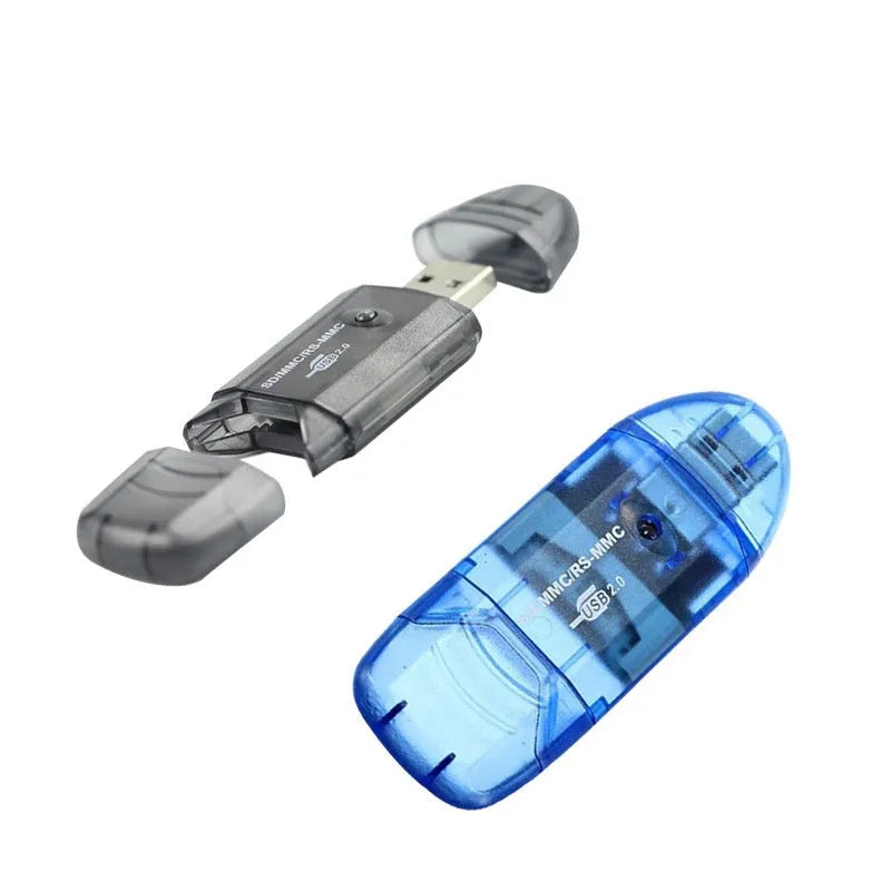 Transparent plastic USB card reader with LED light option, measuring 7.5 inches in length.
