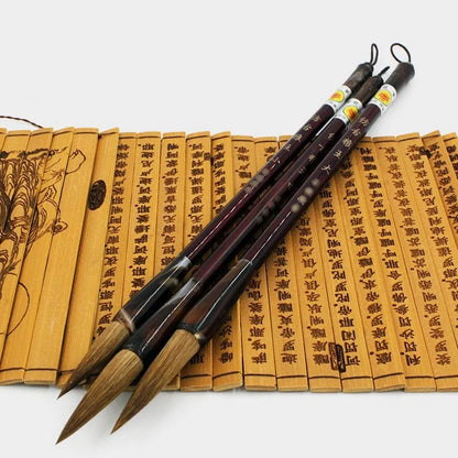 Wolf Hao traditional Chinese calligraphy brush set with steel rod handles and wolf hair nibs in multiple sizes.