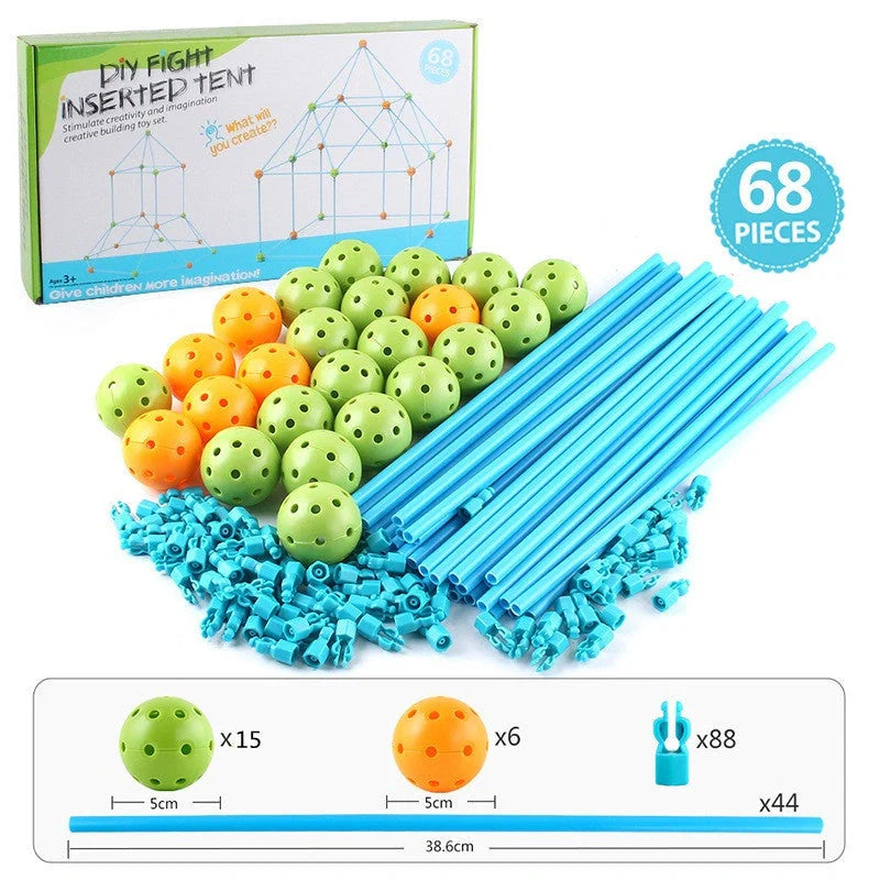 Kids DIY 3D Construction Fort Building Kit with colorful sticks and balls