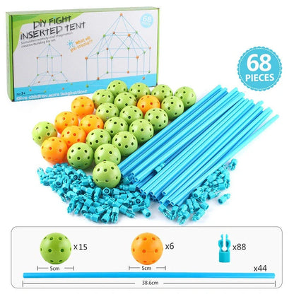 Kids DIY 3D Construction Fort Building Kit with colorful sticks and balls