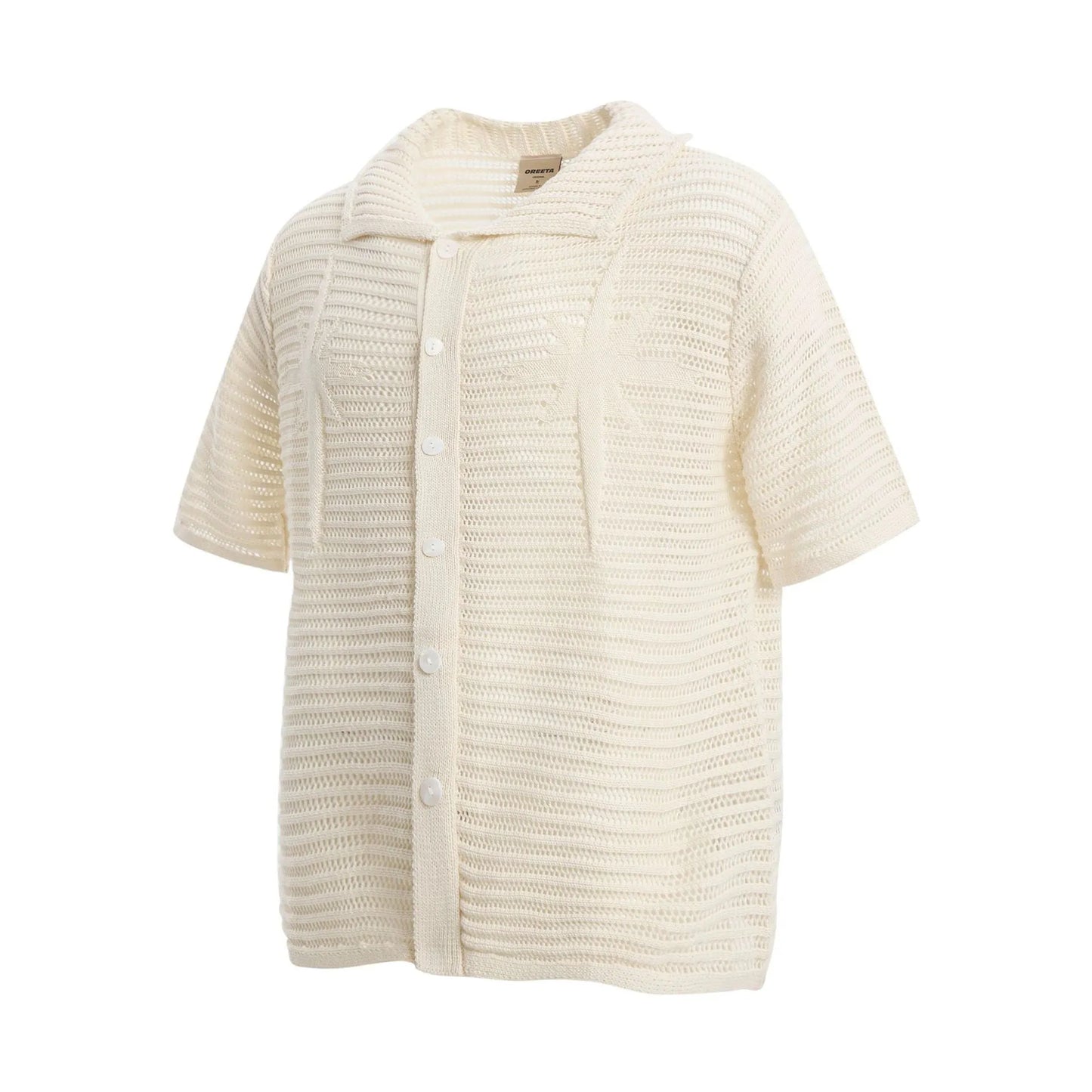 American retro style loose fit men's cotton short sleeve shirt in apricot and black colour options