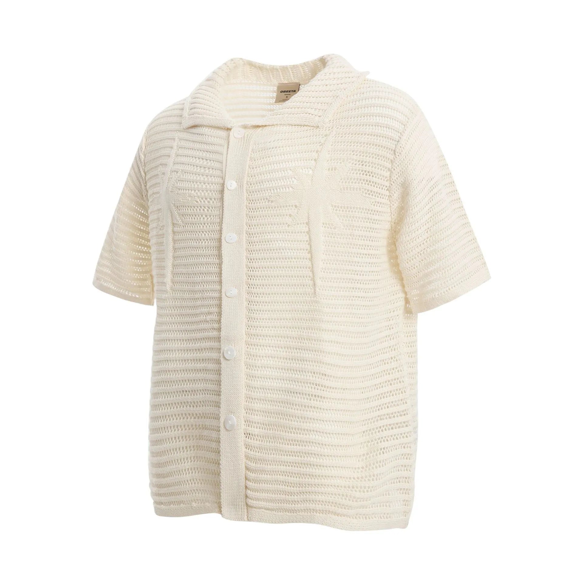 American retro style loose fit men's cotton short sleeve shirt in apricot and black colour options