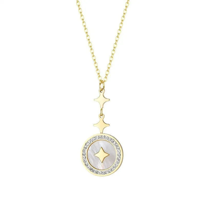 Six-pointed star geometric titanium steel necklace for women with O-ring chain