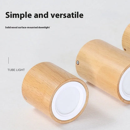 Solid wood surface mounted downlight in wood colour with round or square design options for corridor lighting