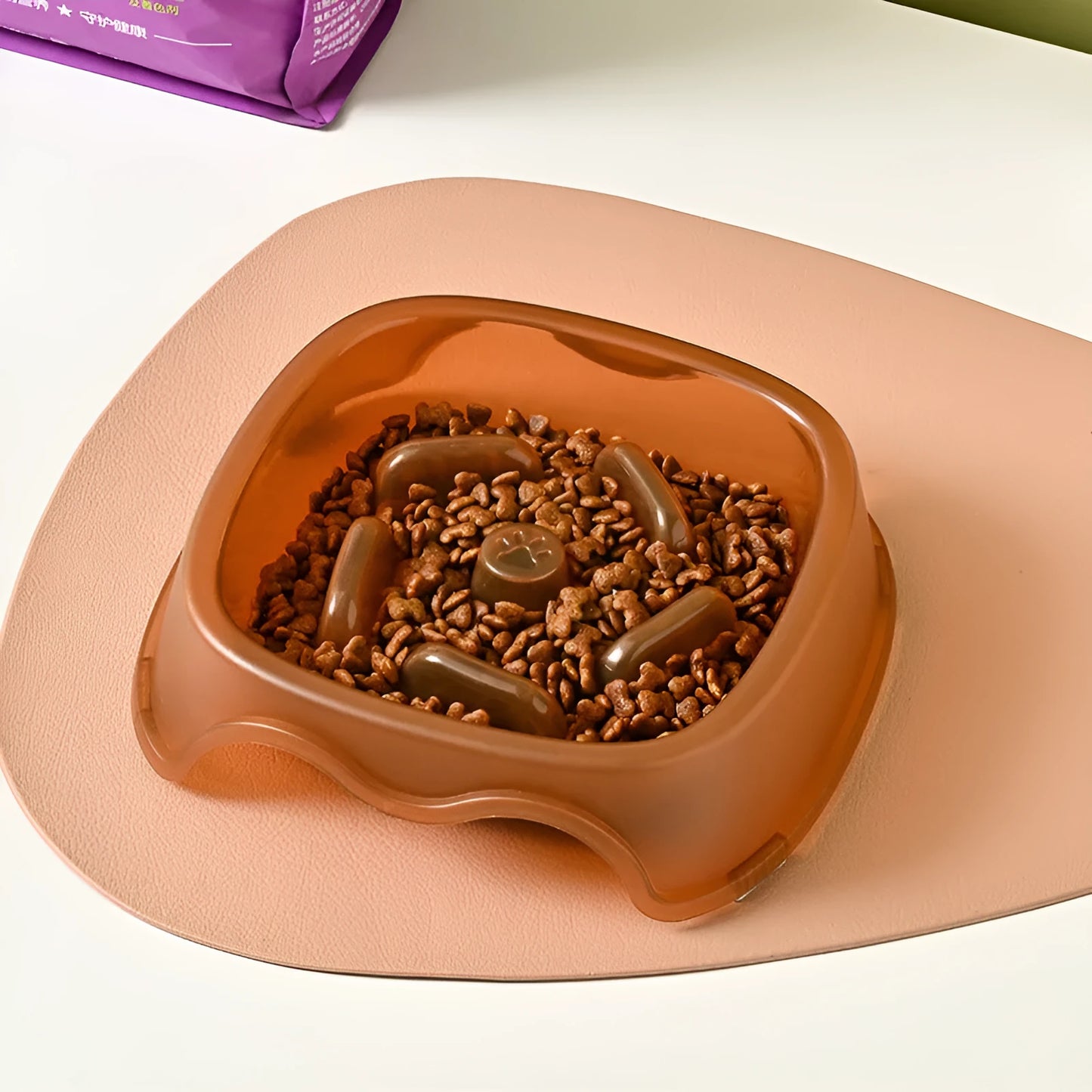 Blue anti-choking slow feeder plastic dog bowl for puppies and dogs