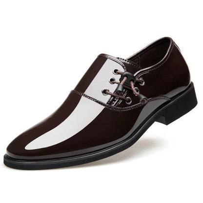 Men's black and brown formal business shoes with round toe, square heel and rubber sole