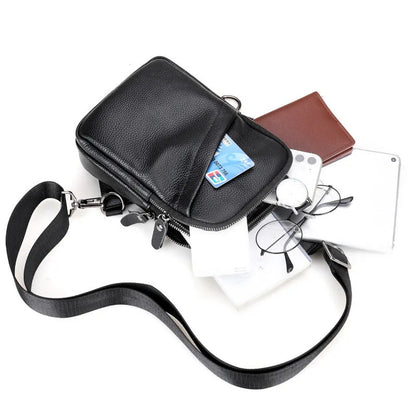 Men's genuine leather crossbody shoulder bag in urban simplicity design with breathable construction