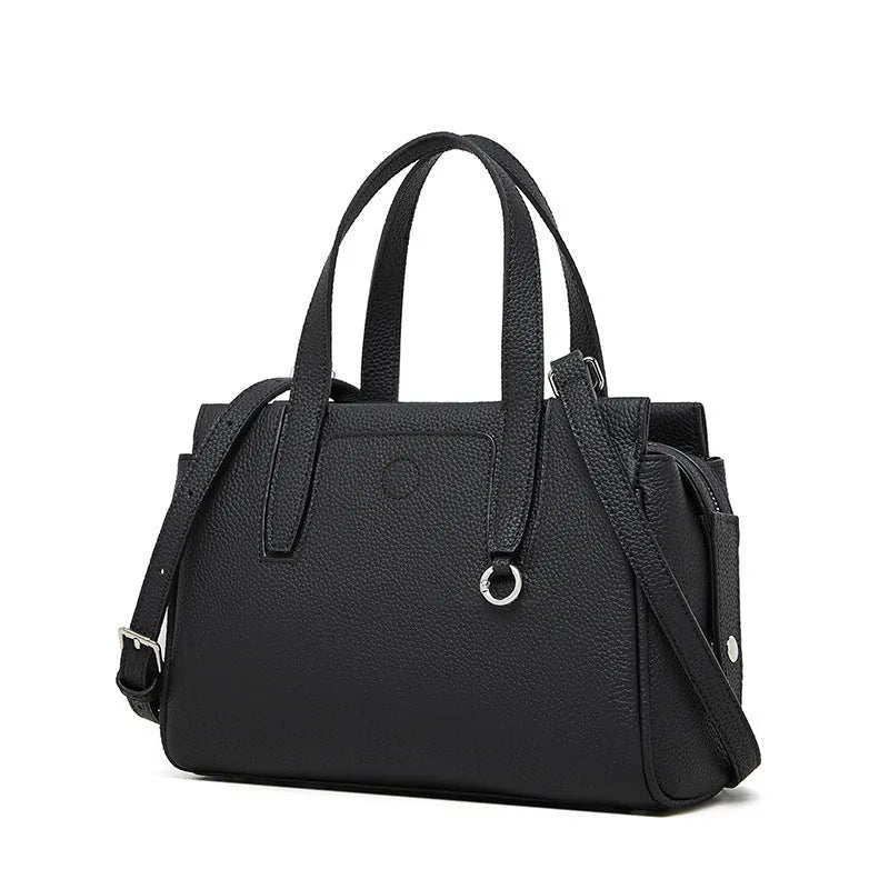 Genuine leather crossbody bag with square shape and adjustable shoulder strap