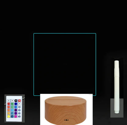 3D acrylic LED message board with touch controls showing illuminated writing on 3.5mm thick surface