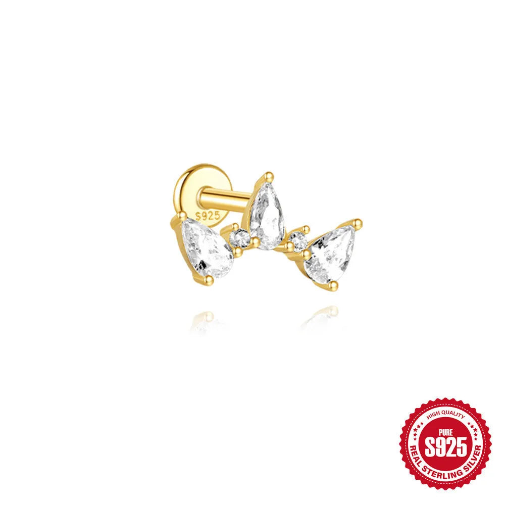 S925 sterling silver water drop shaped earrings with a flat spiral design in a gold electroplated finish.