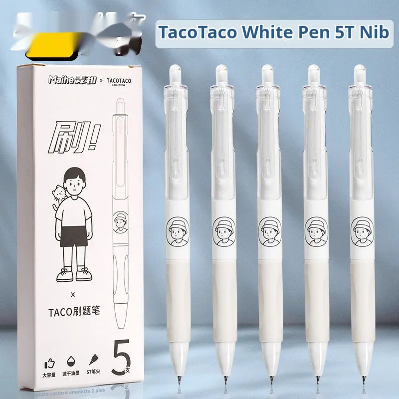 Five Taco series 0.5mm black ballpoint pens with quick-drying ink, plastic shells, suitable for exams and documents