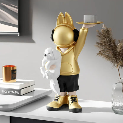Glass steel astronaut rabbit sculpture with carving details in modern cartoon style