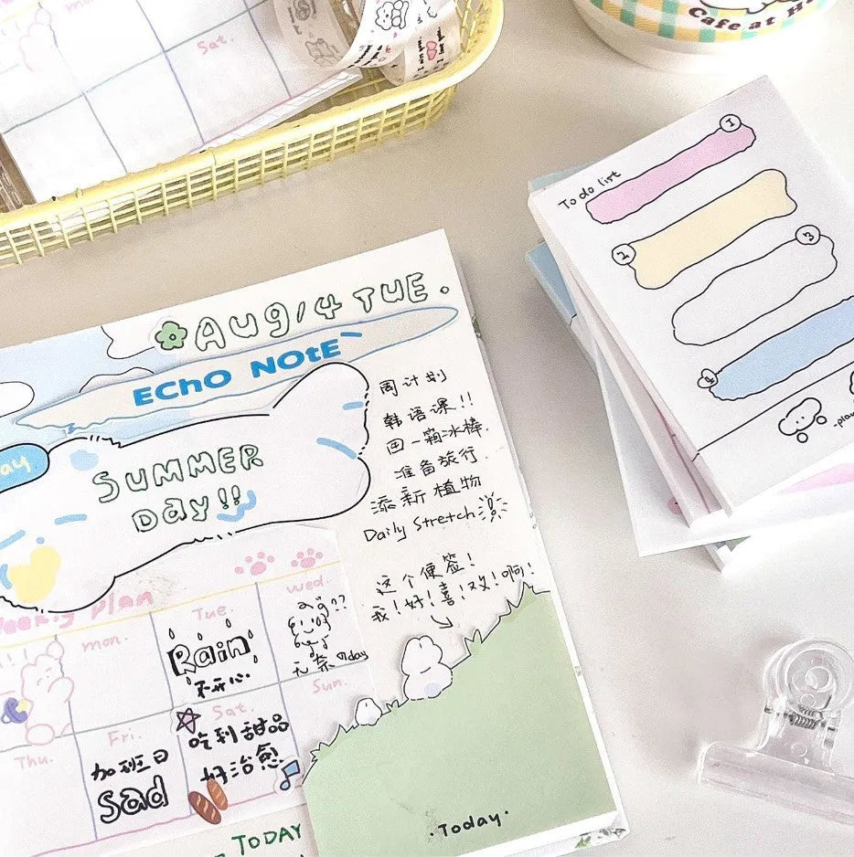 Cartoon character sticky notes in six themes with three size options on writable paper