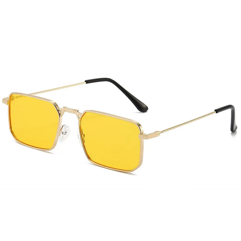 Square men's steampunk sunglasses with a quadrilateral frame, shown in gold, silver, and black colour options.