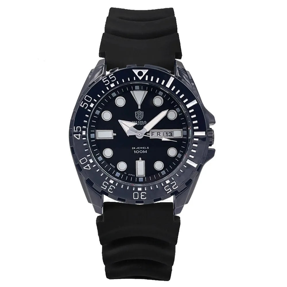 Men's waterproof luminous sports watch showing blue dial with steel strap option