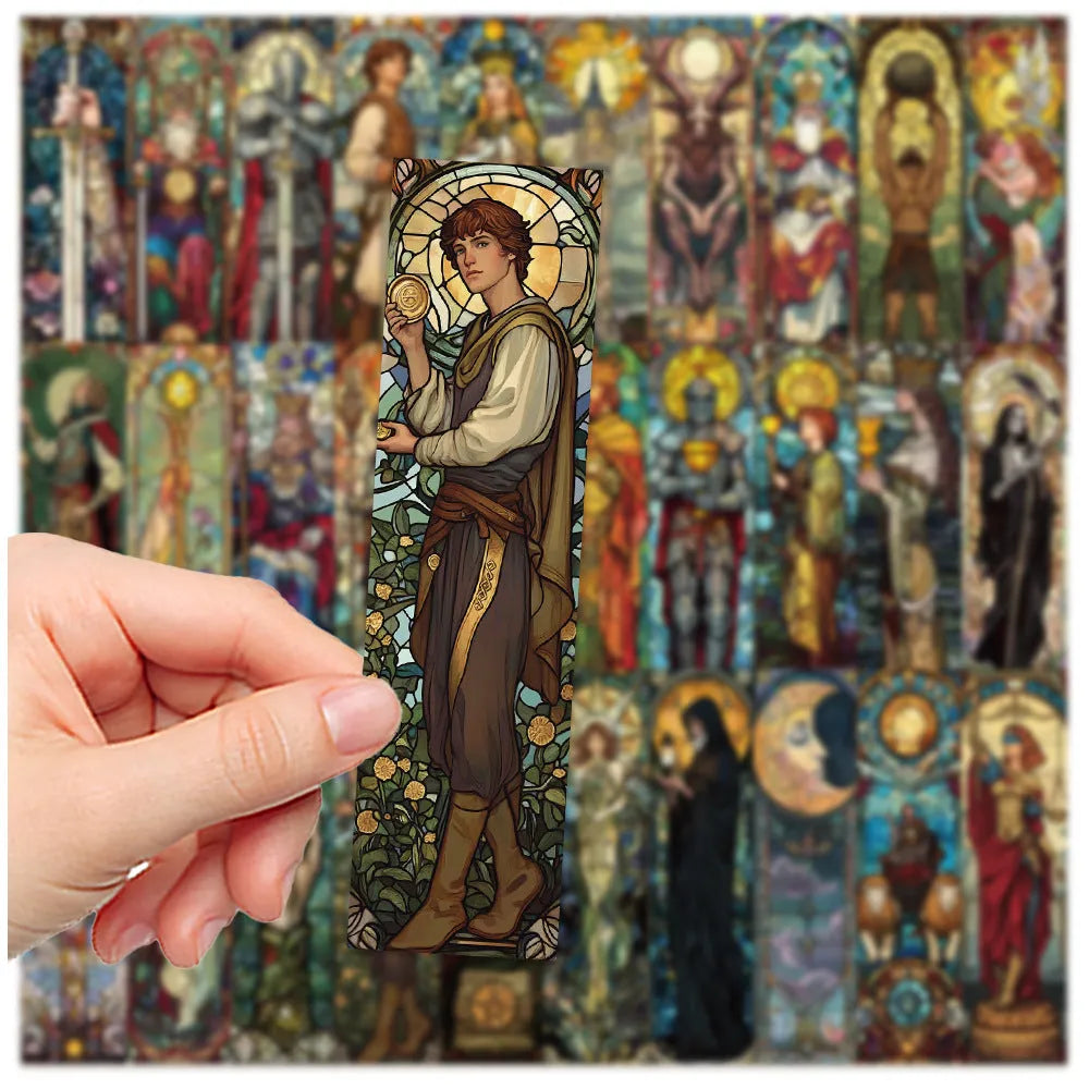 Pack of 30 colourful painted glass tarot theme paper bookmarks with cute homemade designs.