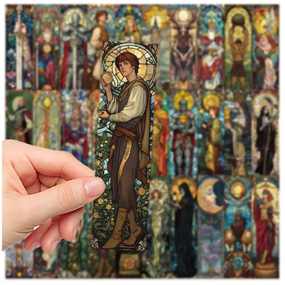 Pack of 30 colourful painted glass tarot theme paper bookmarks with cute homemade designs.