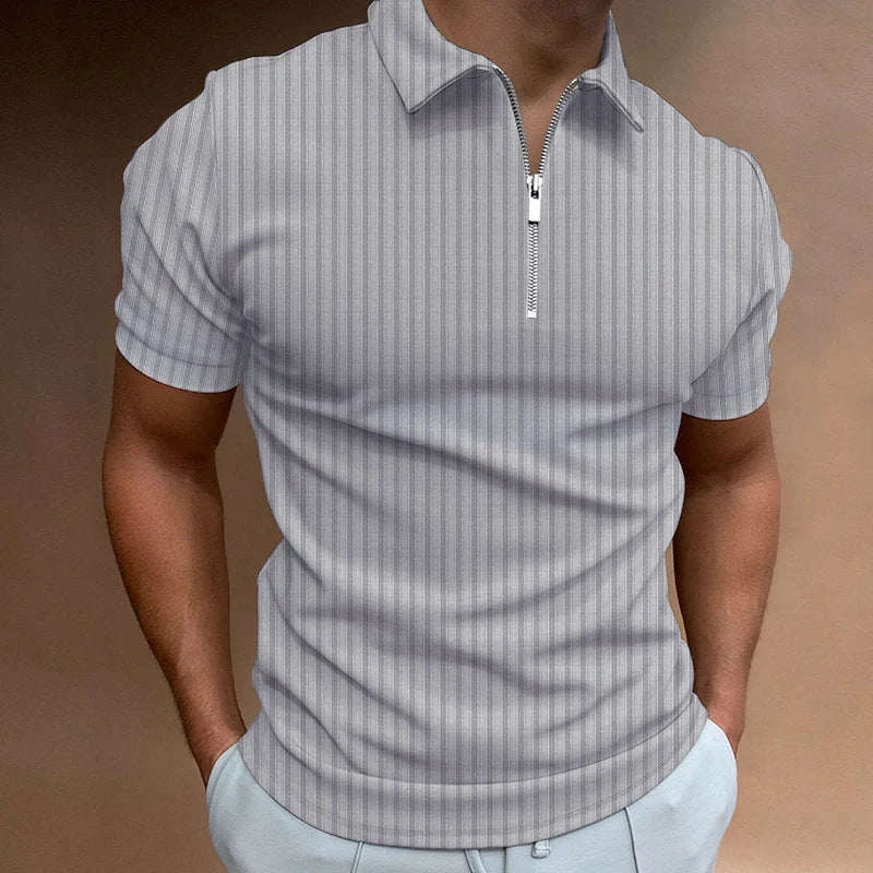 Men's striped zipper short sleeve t-shirt in various colors