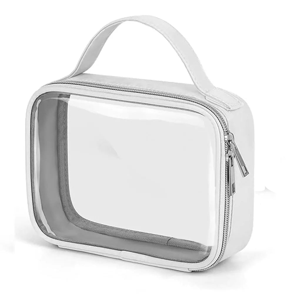 Transparent PVC lipstick storage wash bag with detachable chain showing cosmetic organisation