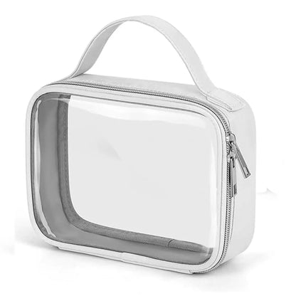 Transparent PVC lipstick storage wash bag with detachable chain showing cosmetic organisation