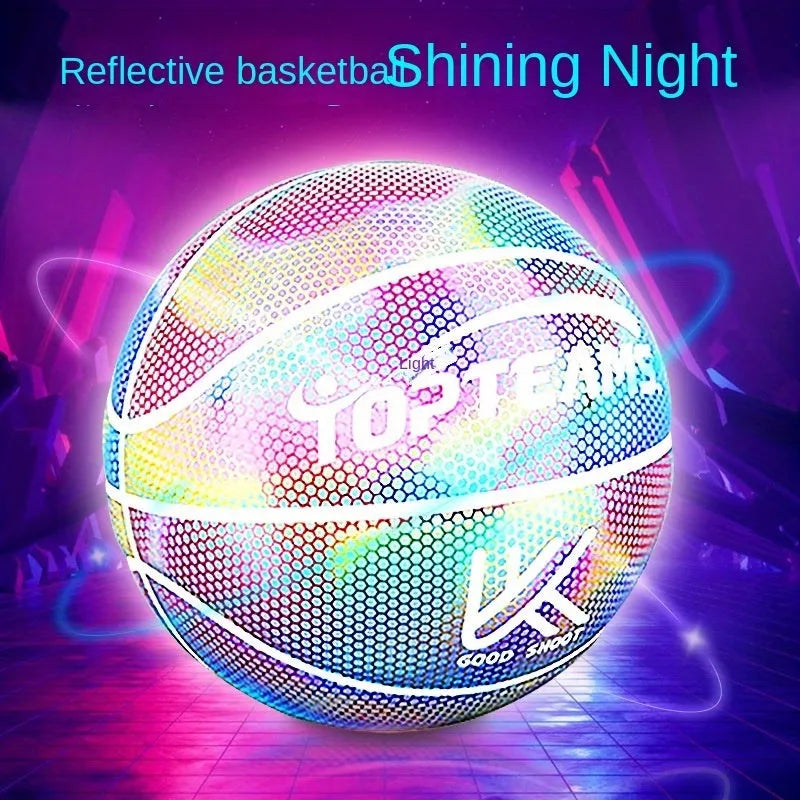 No. 7 basketball with holographic reflective surface and fluorescent design in Chroma and White colours