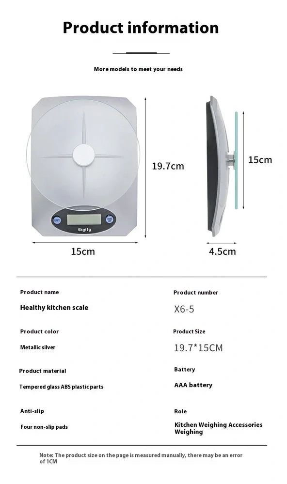 Silver white mini electronic kitchen scale with digital display showing 0.1g precision measurements