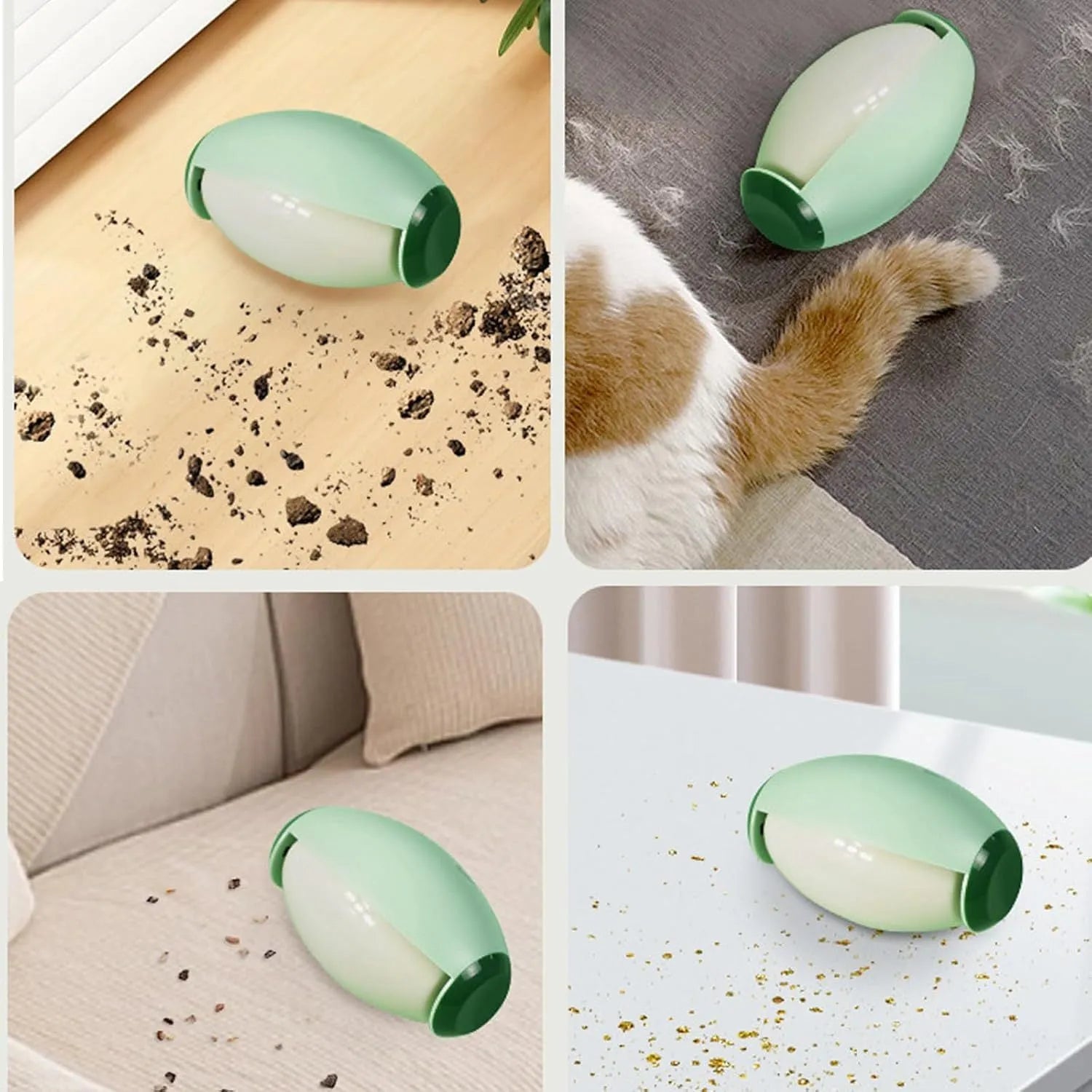 Green and white washable reusable gel lint roller ball for pet hair removal on clothes and furniture