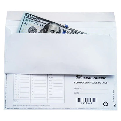 Blue anti-opening confidential envelope with self-adhesive seal measuring 105mm by 240mm